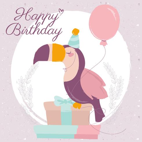 Scheda di buon compleanno di vettore Toucan