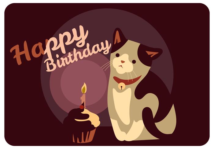 Vettore della torta della tazza di compleanno e del gatto