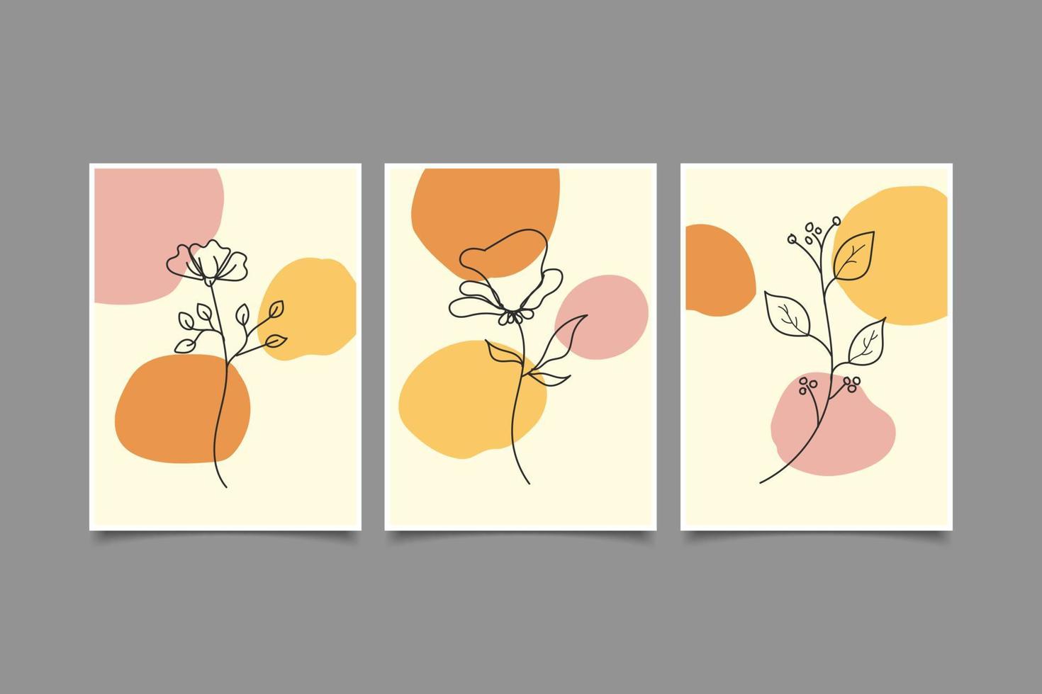 fiori linea arte botanica minimalista ilustration set da parete vettore