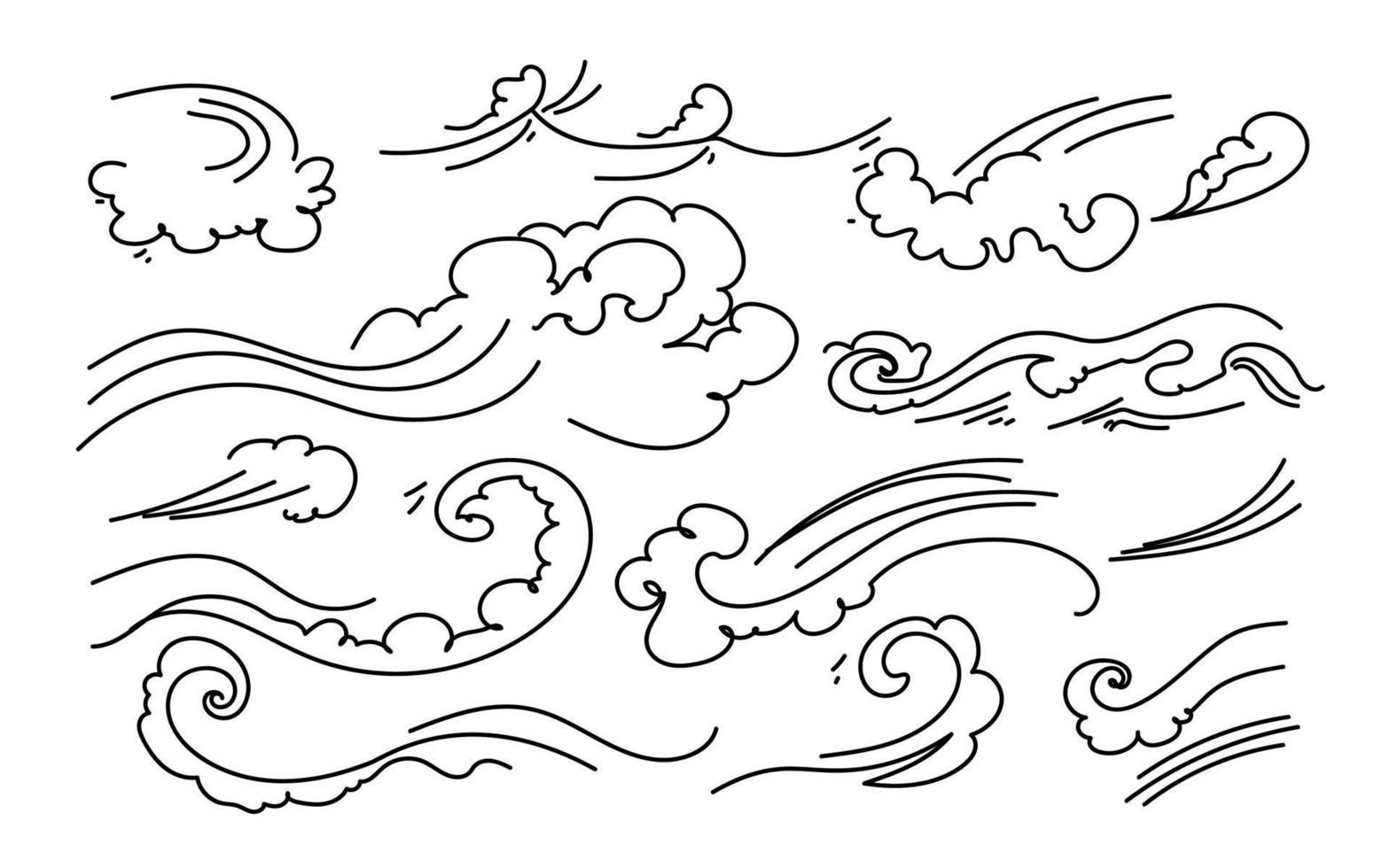 tsunami onde sfondo doodle schizzo vettore disegnato a mano.