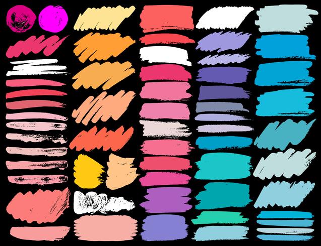 Grande set di pennellate colorate, pennellate di inchiostro colorato grunge. Illustrazione vettoriale