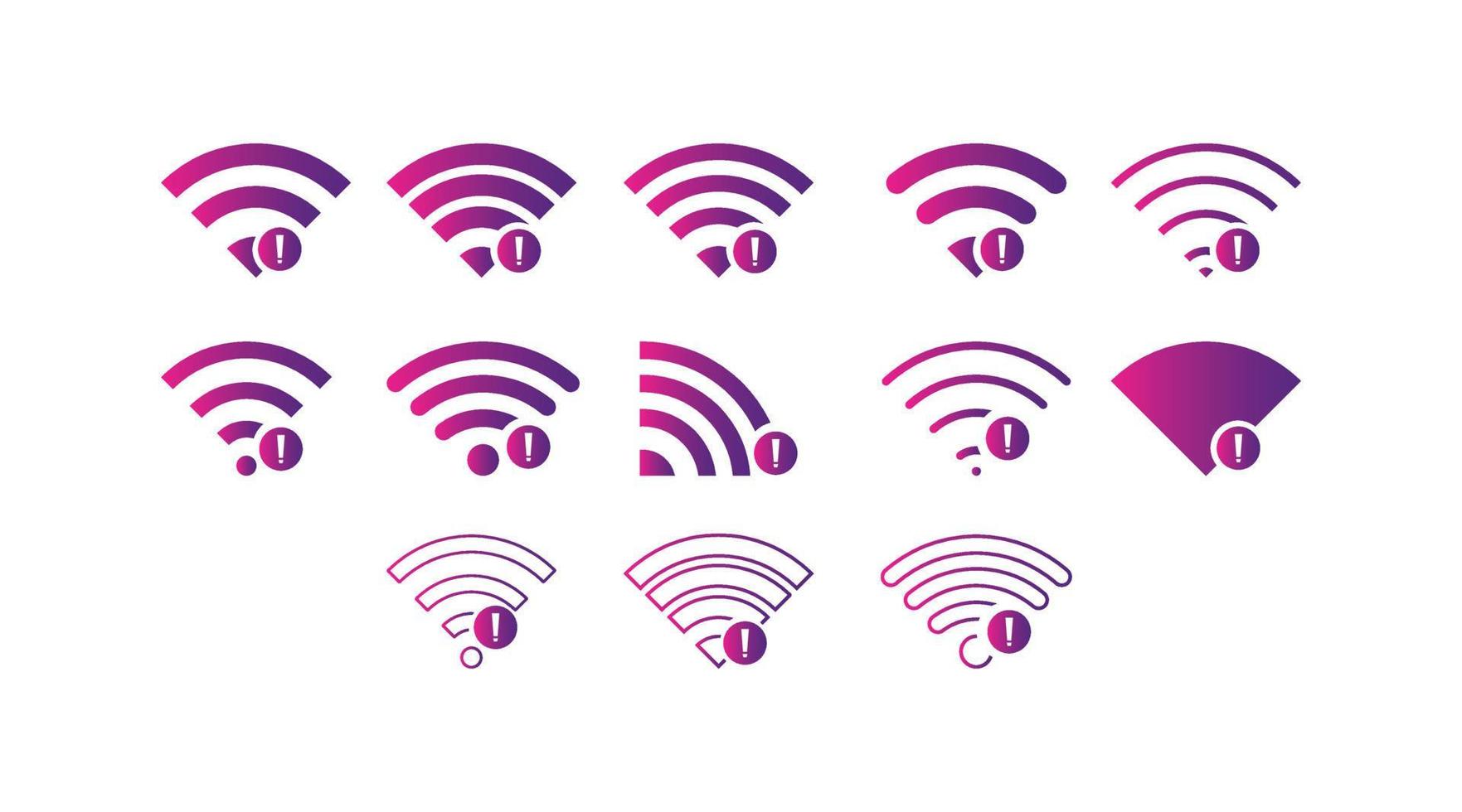 set di nessun colore del gradiente dell'icona del simbolo del segno della rete wireless vettore