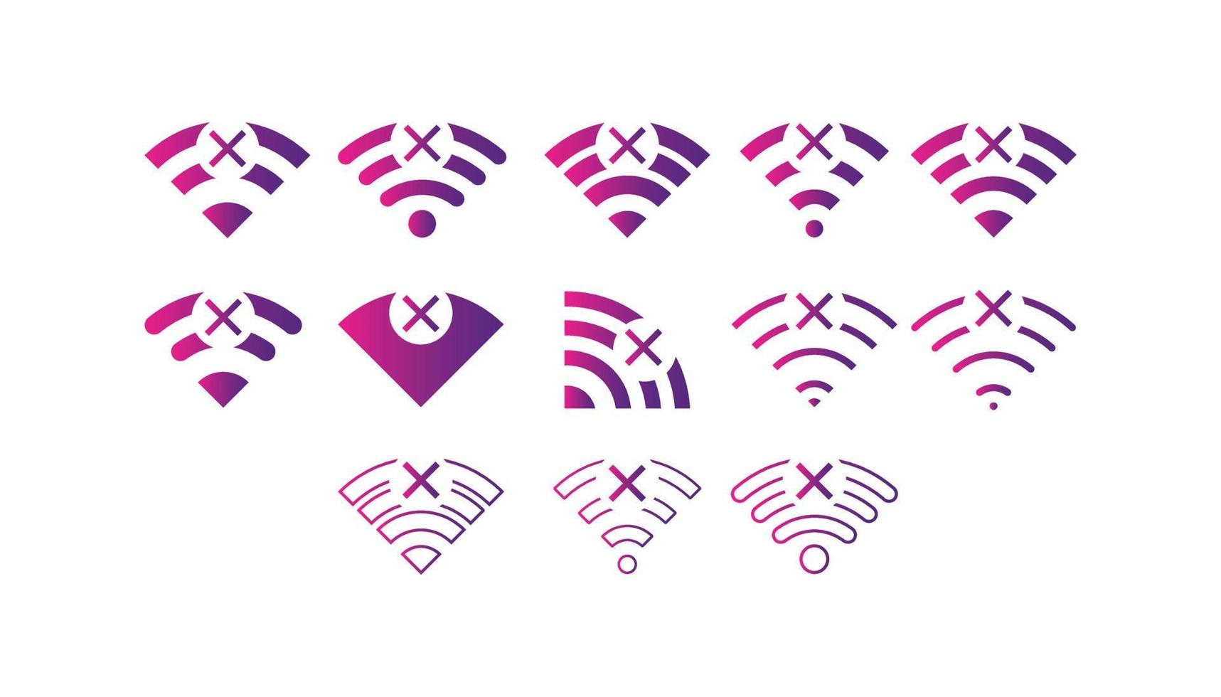 set di nessun colore del gradiente dell'icona del simbolo del segno della rete wireless vettore