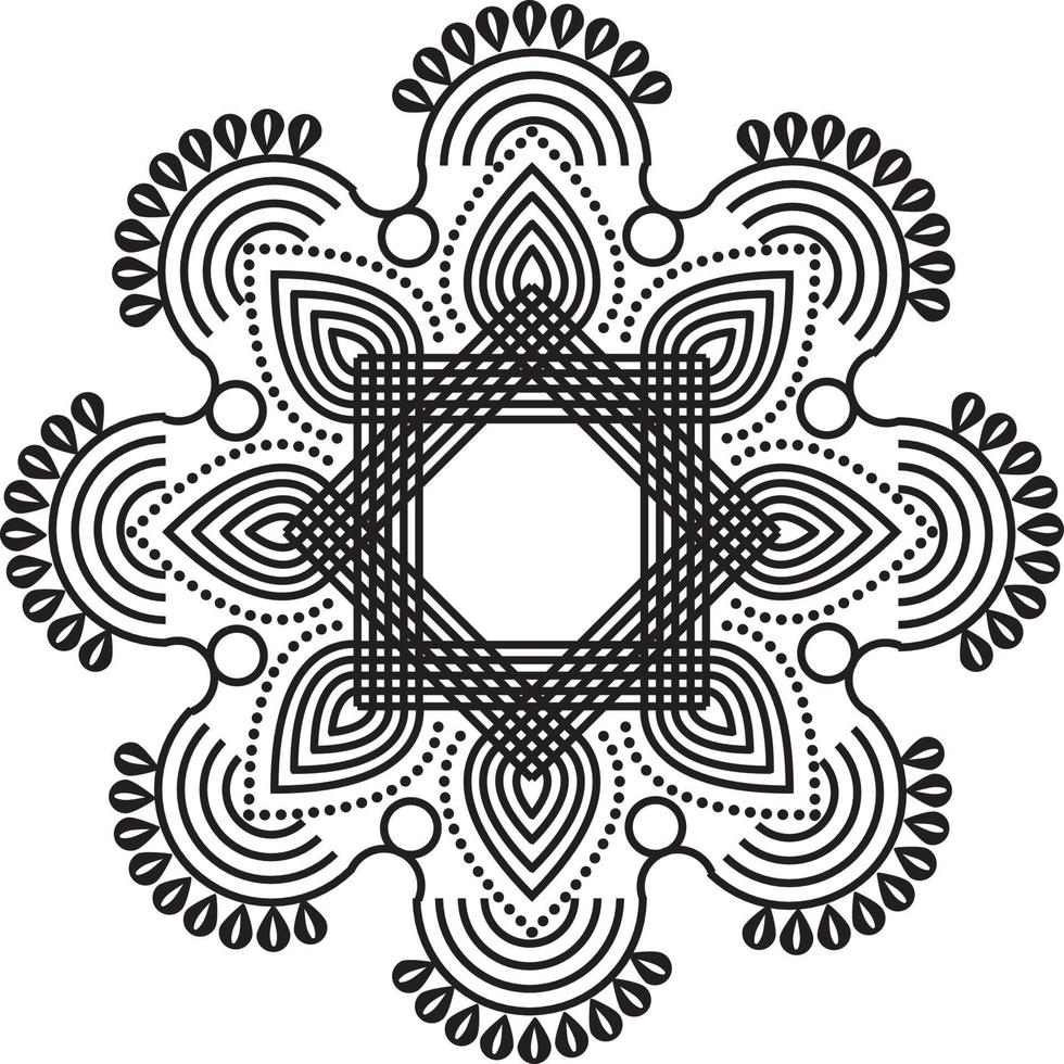 rangoli tradizionali e culturali indiani, alpona, kolam o paisley vector line art. arte bengala india. per la stampa tessile, logo, carta da parati