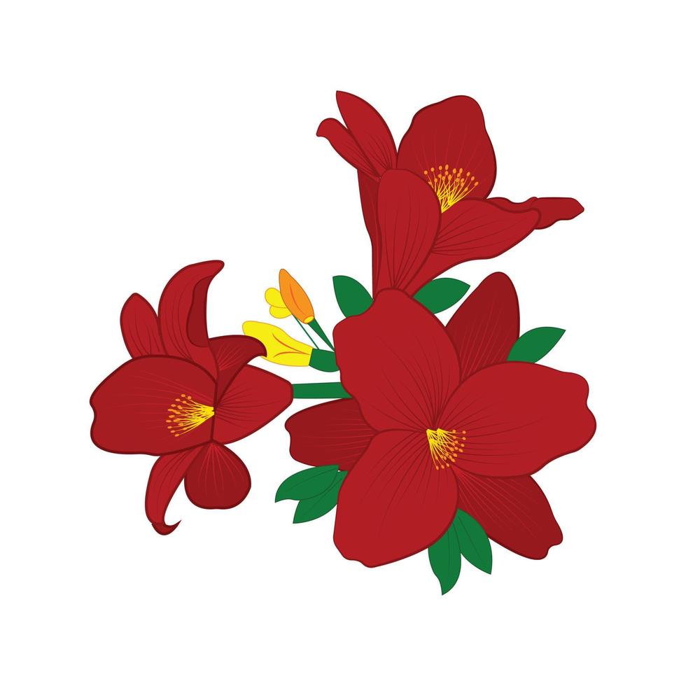 composizione colorata di rami di albero di Natale verde e poinsettia di fiori rossi. felice anno nuovo e illustrazione di natale per biglietto di auguri, invito vettore