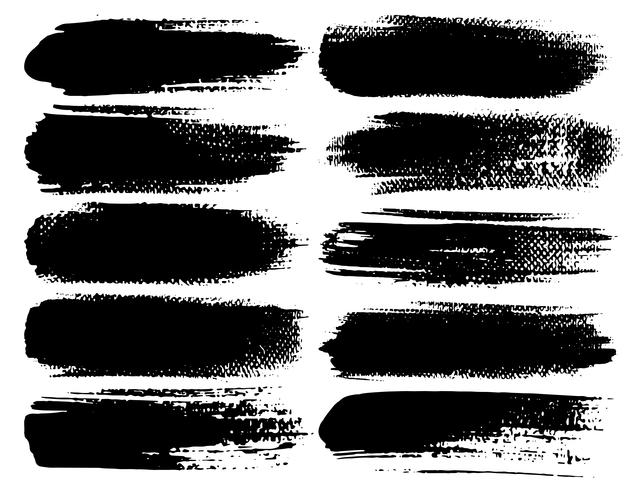 Set di pennellate, pennellate di inchiostro nero grunge. Illustrazione vettoriale