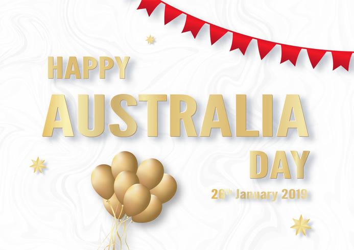 Happy Australia Day il 26 gennaio. Modello di progettazione per poster, carta di invito, banner, pubblicità, flyer. Illustrazione vettoriale in carta tagliata e stile artigianale.