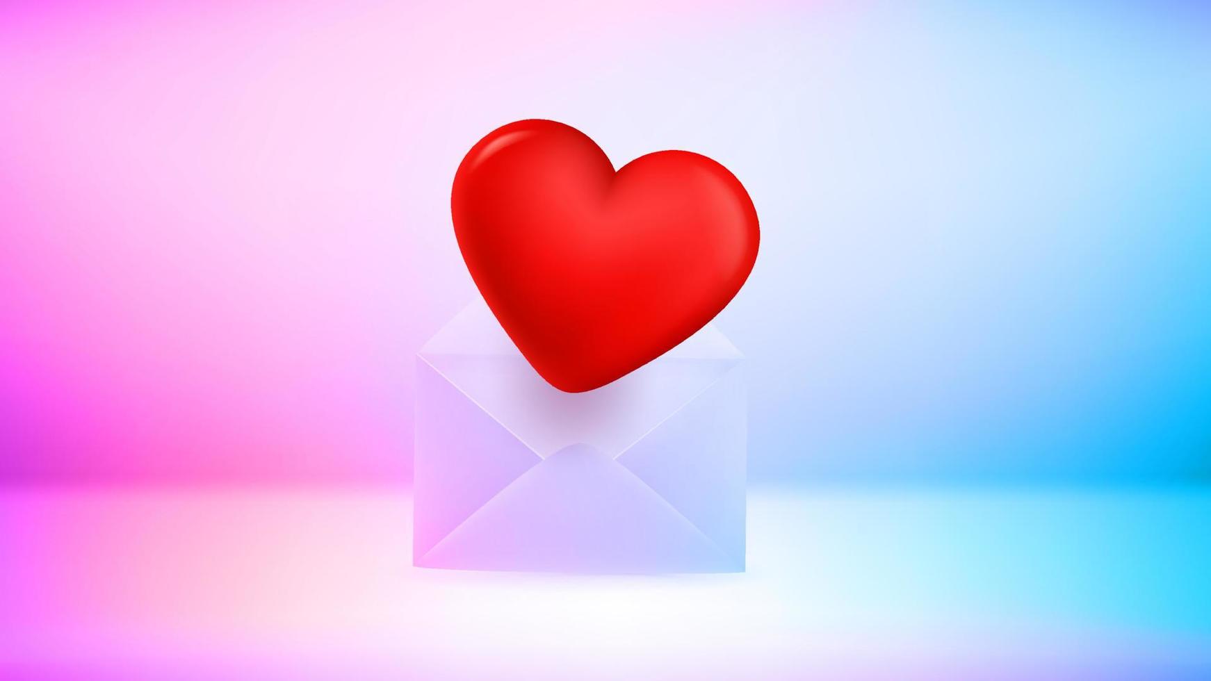 busta di carta con cuore come un regalo. mailing con il concetto di amore. illustrazione vettoriale 3d