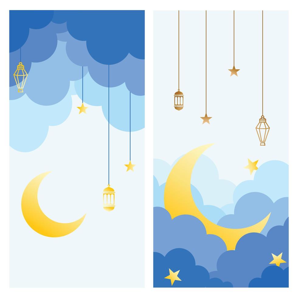 un ornamento creativo della mezzaluna, delle stelle e delle nuvole per il design a tema ramadan vettore