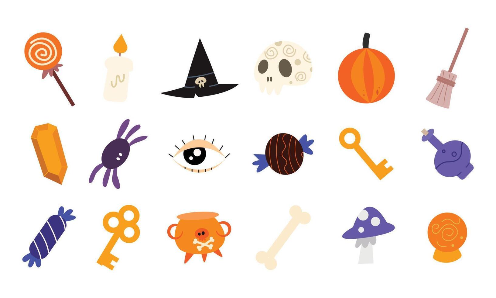 set di oggetti di halloween in illustrazioni in stile doodle. vettore