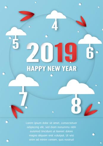 Cover design per Happy new year 2019. vettore