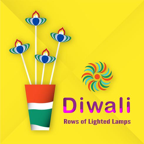 Biglietto d&#39;invito per il festival Diwali indù. Disegno di illustrazione vettoriale in stile taglio carta.