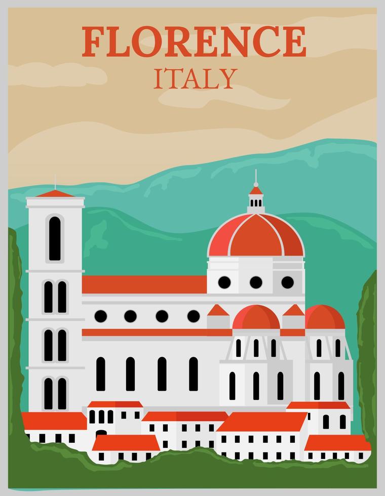 illustrazione disegno vettoriale di poster di viaggio retrò e vintage di firenze, italia