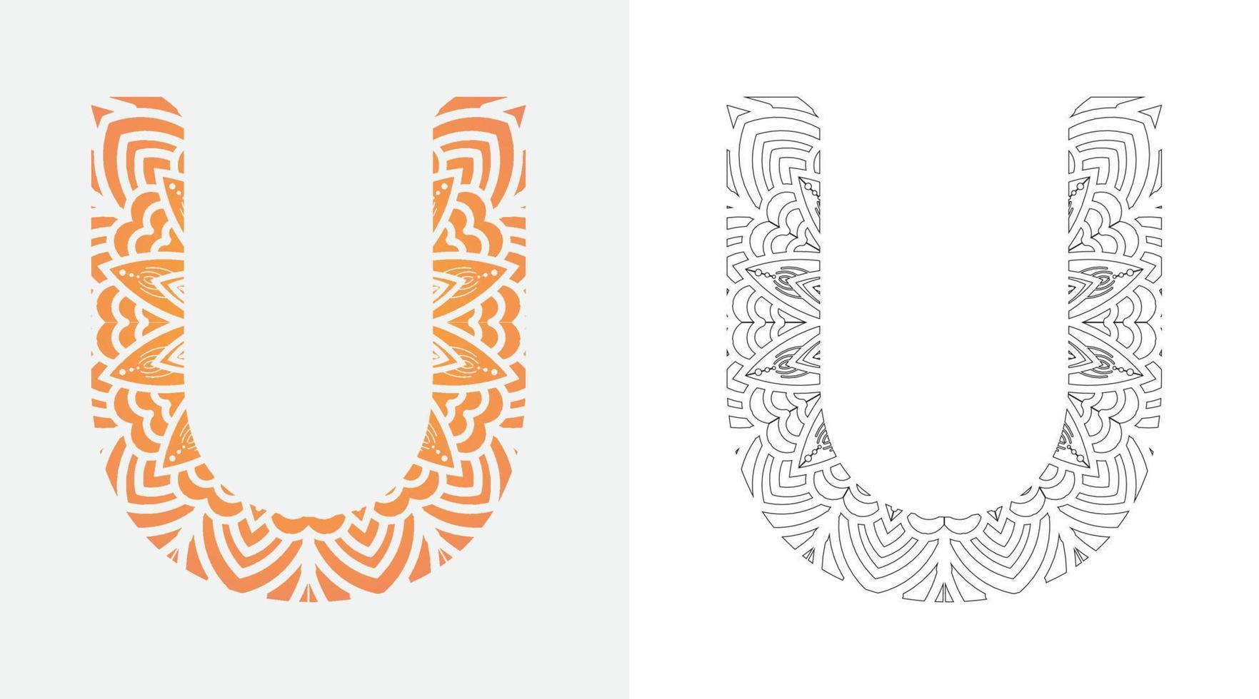 alfabeto lettera u pop art, mandala colorazione ornamenti design vettore
