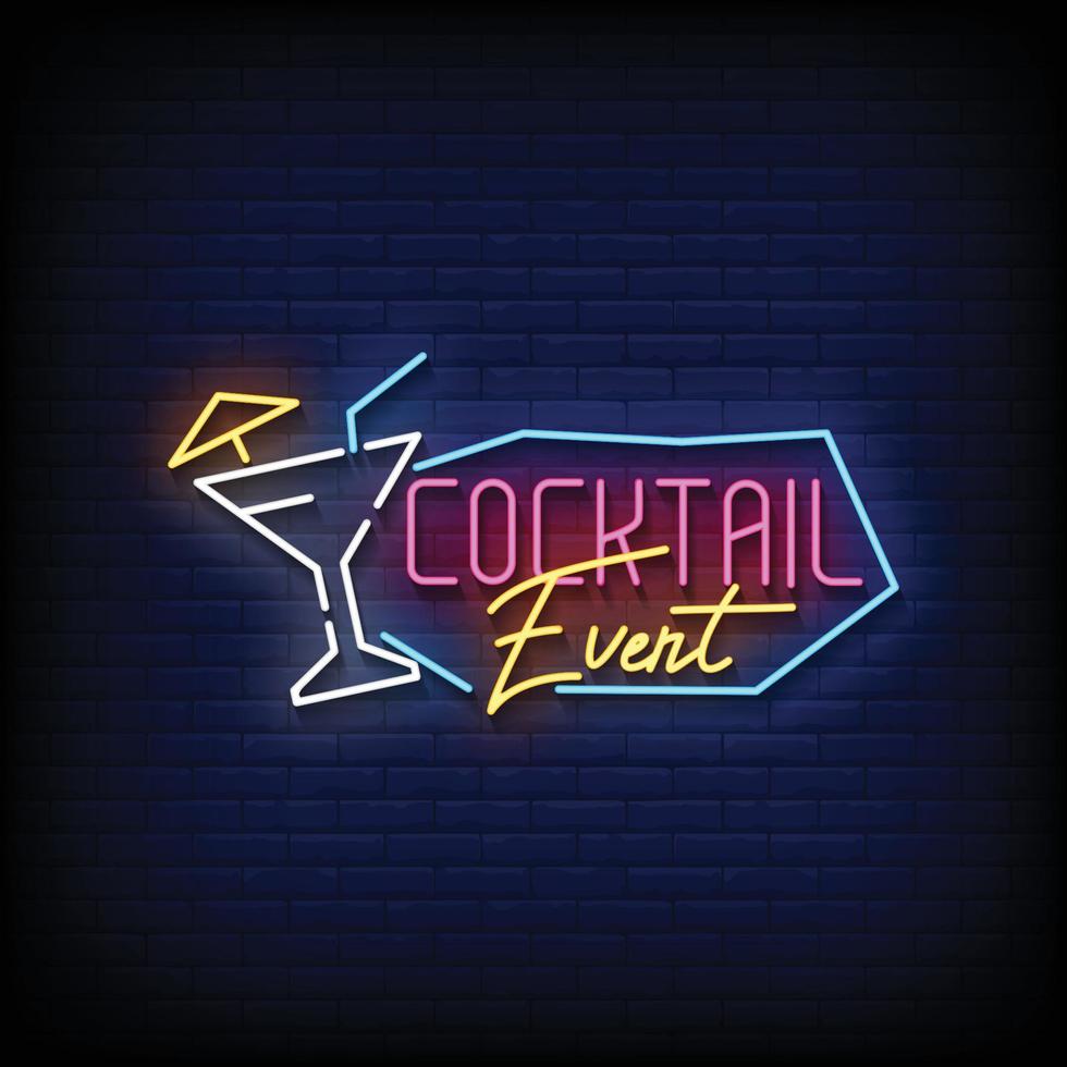cocktail evento insegne al neon stile testo vettore