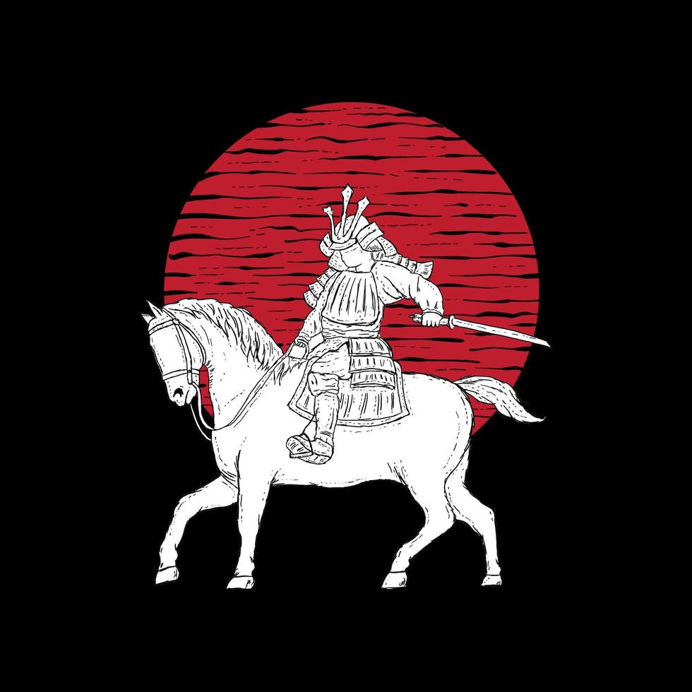 illustrazione disegnata a mano del guerriero del cavallo giapponese vettore