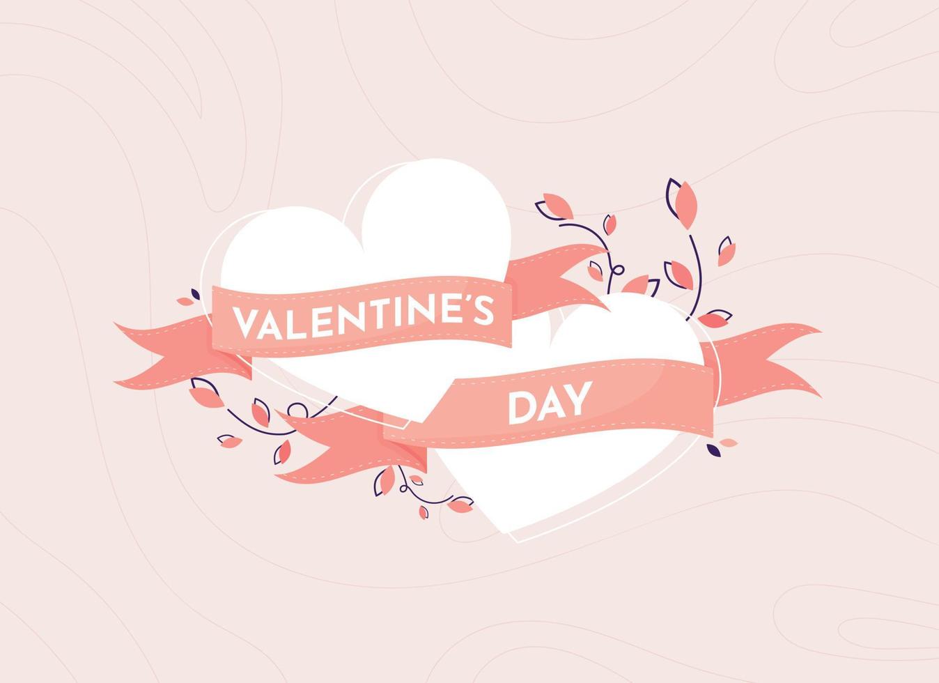 felice banner di nastro rosa di san valentino con cuore bianco. poster romantico e d'amore, biglietto di auguri e cartolina. illustrazione vettoriale in design piatto