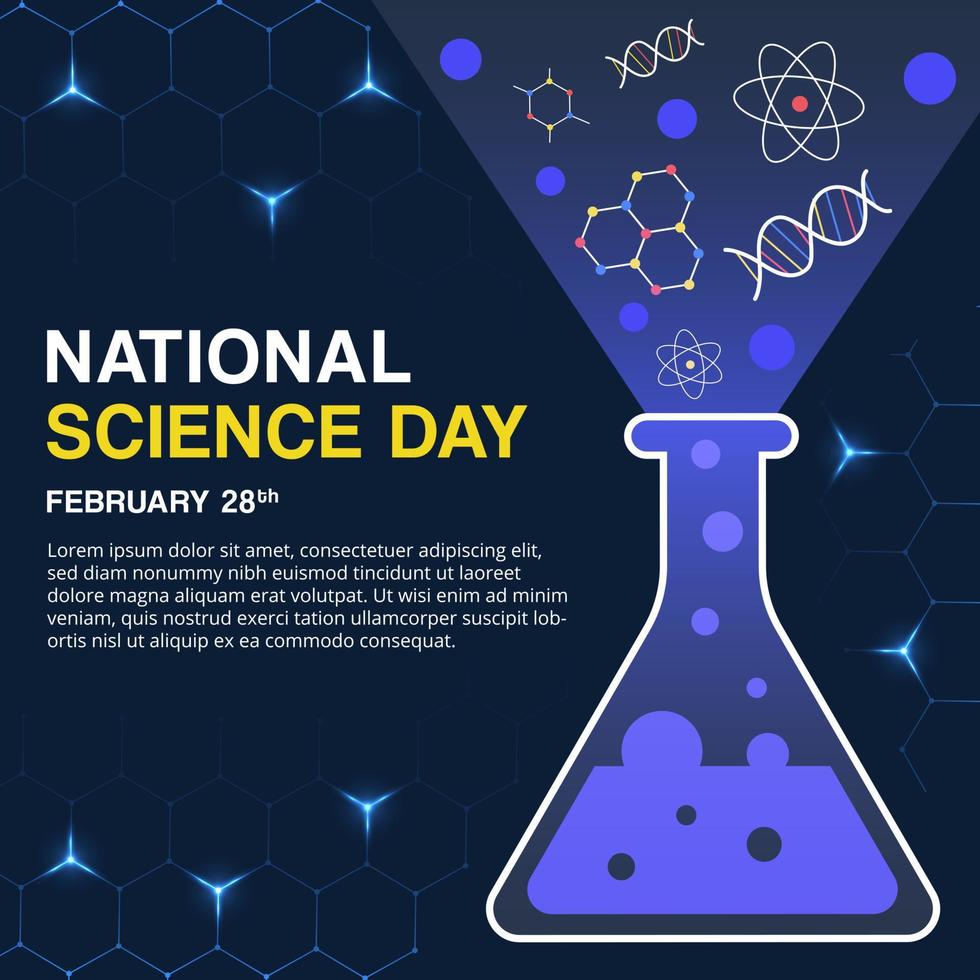 sfondo della giornata nazionale della scienza con provetta e liquido chimico vettore