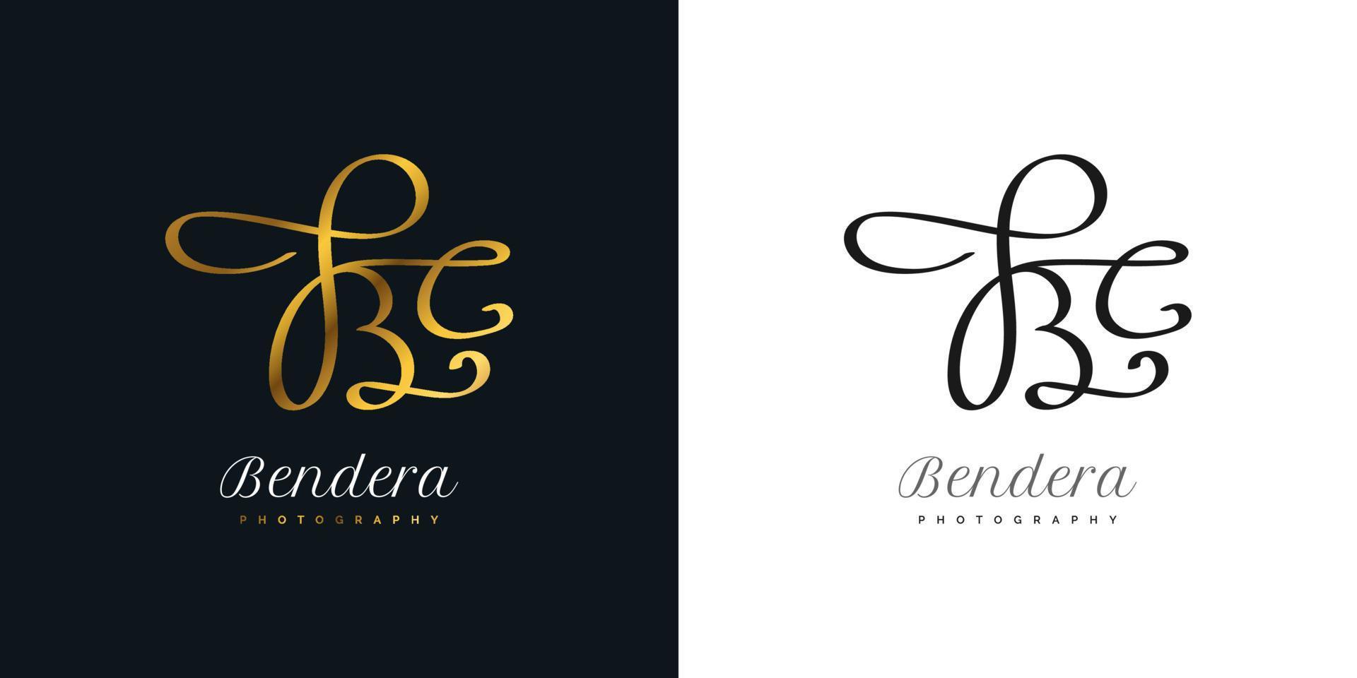 elegante design del logo iniziale b ed e con stile di scrittura a mano in sfumatura oro. essere il logo o il simbolo della firma per matrimonio, moda, gioielli, boutique e identità aziendale vettore