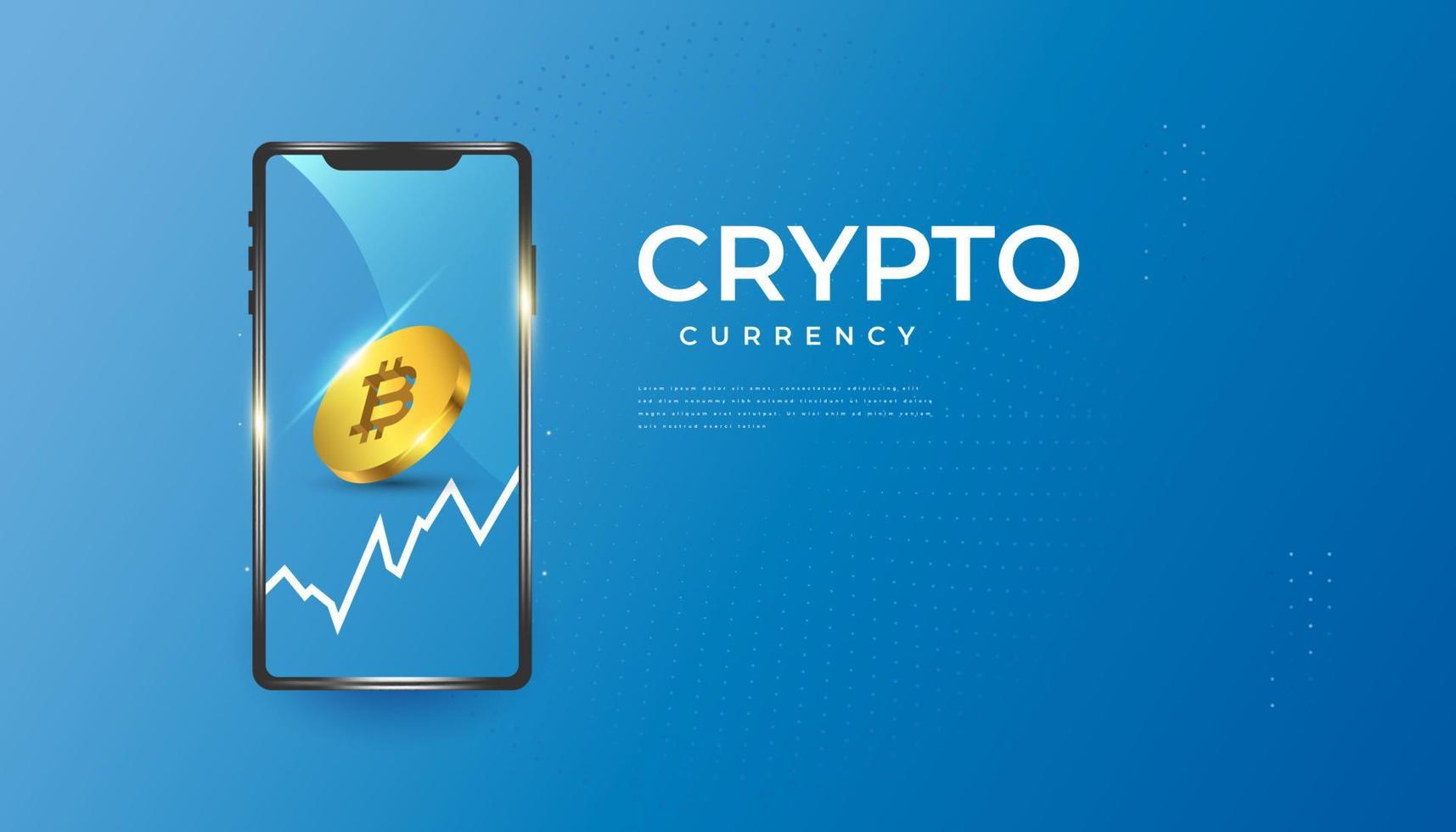 criptovaluta bitcoin con smartphone e grafico di crescita vettore