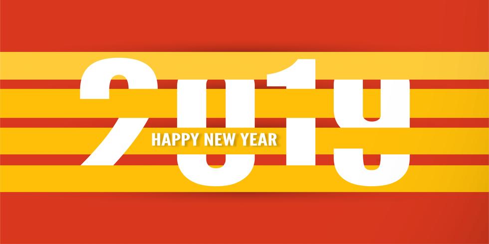 Felice anno nuovo 2019 con shodow di nuvola su sfondo rosso. Vector l&#39;illustrazione con la progettazione di calligrafia del numero nel mestiere del taglio e digitale della carta.