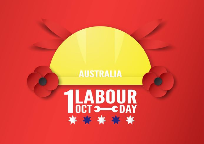 Banner background for Labor day, Austratlia, in 1 ottobre. Illustrazione vettoriale in carta tagliata e artigianato digitale.