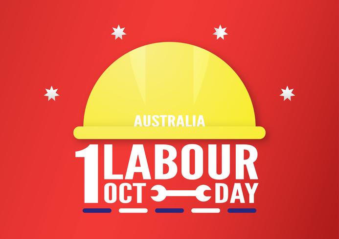 Banner background for Labor day, Austratlia, in 1 ottobre. Illustrazione vettoriale in carta tagliata e artigianato digitale.