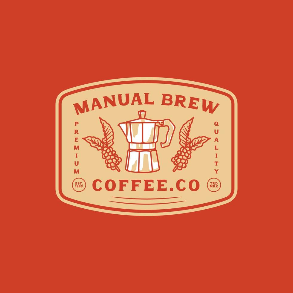 distintivo del logo della caffetteria della birra manuale dell'annata disegnato a mano vettore