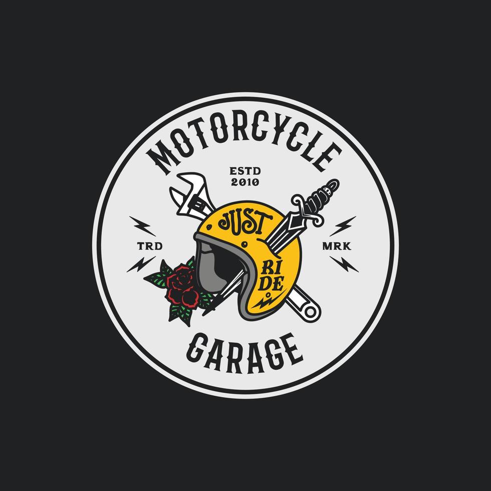 distintivo del logo del garage della moto d'epoca di vettore fatto a mano