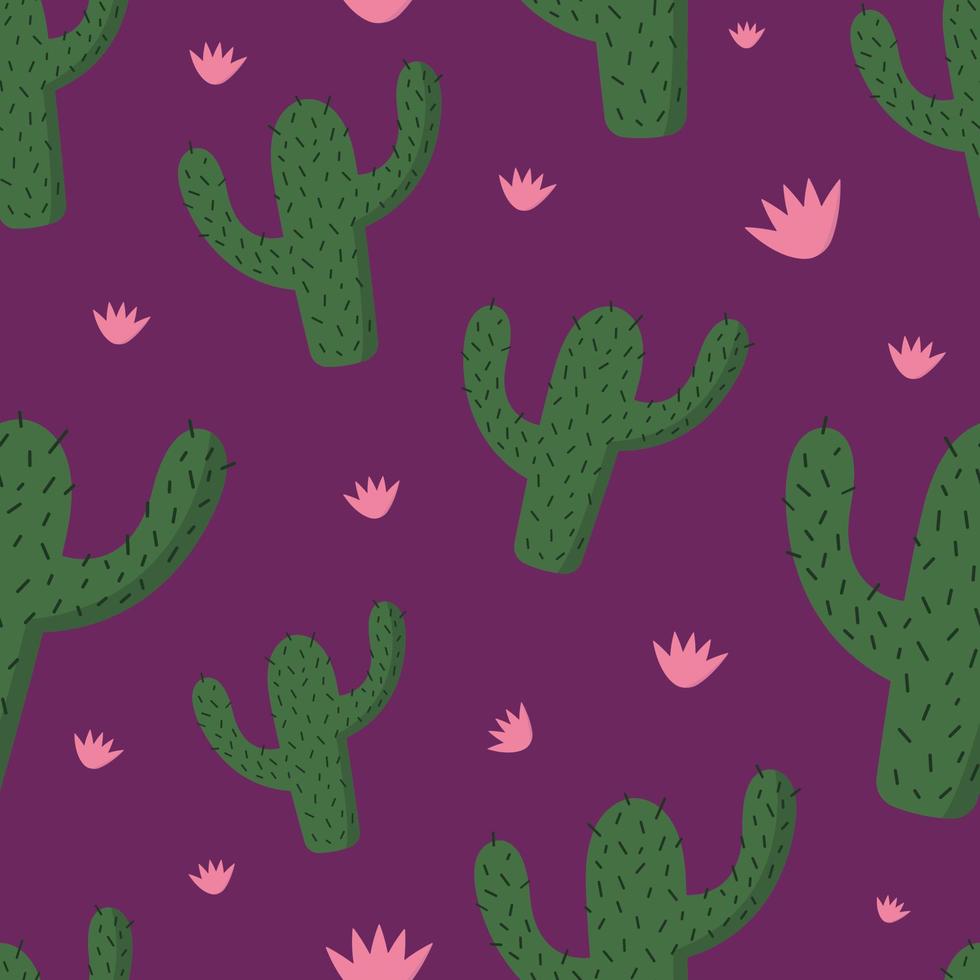 modello senza cuciture con cactus. sfondo viola. illustrazione vettoriale
