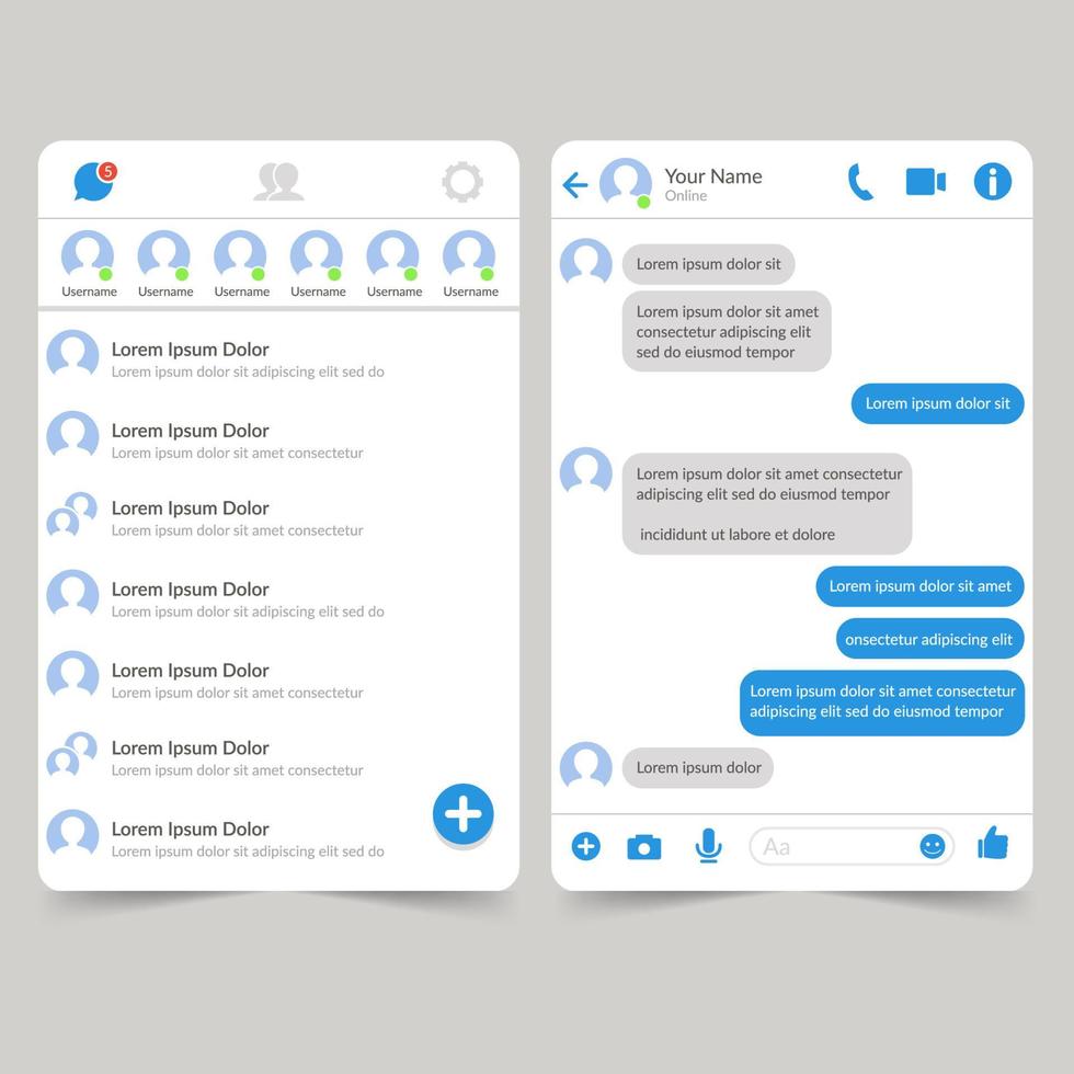 modello di vettore dell'interfaccia dell'applicazione di social media messenger