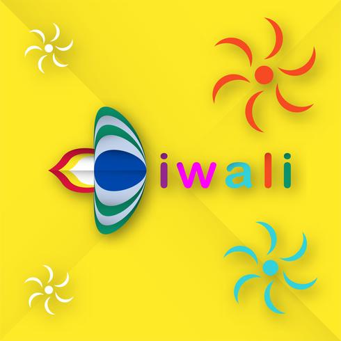 Biglietto d&#39;invito per il festival Diwali indù. Disegno di illustrazione vettoriale in stile taglio carta.