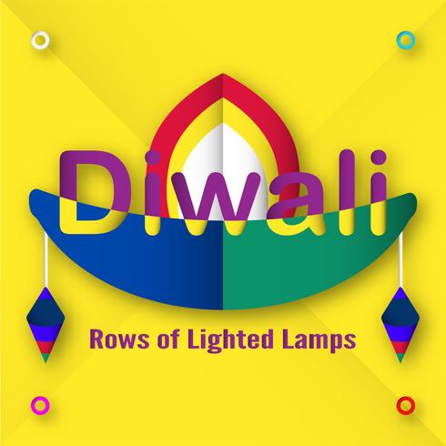 Biglietto d&#39;invito per il festival Diwali indù. Disegno di illustrazione vettoriale in stile taglio carta.