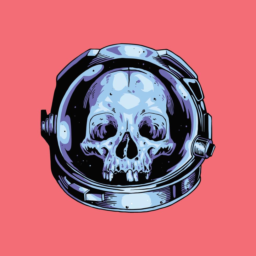 casco da astronauta con illustrazione del viso del cranio vettore