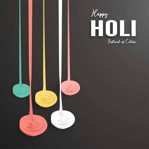 Happy Holi, Festival dei colori. Modello elemento di design per modello, banner, poster, cartolina d&#39;auguri. Illustrazione vettoriale in carta tagliata, artigianato, tipo di origami con lo stile piatto laici.