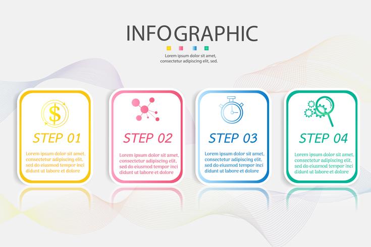 Modello di business design 4 opzioni o passaggi elemento grafico infografica vettore