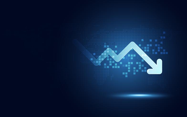 Fondo futuristico di tecnologia dell&#39;estratto di trasformazione digitale del grafico della freccia di goccia. Grandi quantità di dati e crescita del business valuta e economia degli investimenti. Illustrazione vettoriale