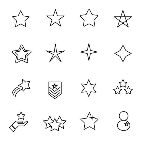 Icona stella set vettoriale. Concetto di segno e simbolo. Tema icona linea sottile. Sfondo bianco isolato. Illustrazione vettoriale. vettore