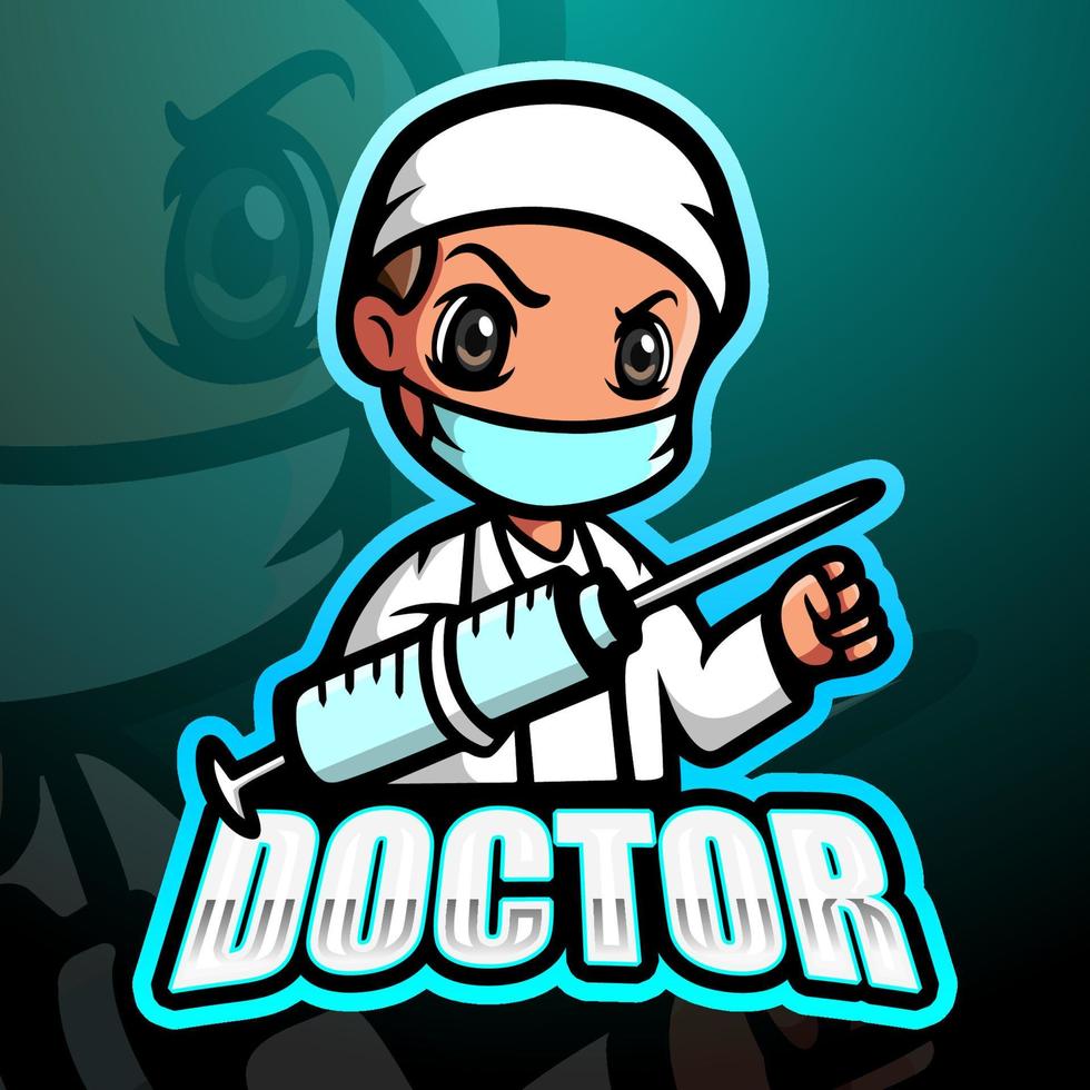 design del logo esport della mascotte del medico vettore