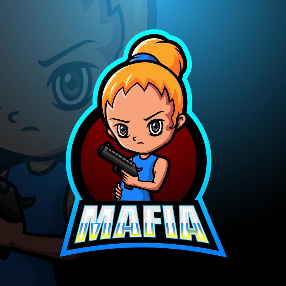 design del logo esport della mascotte della ragazza della mafia vettore