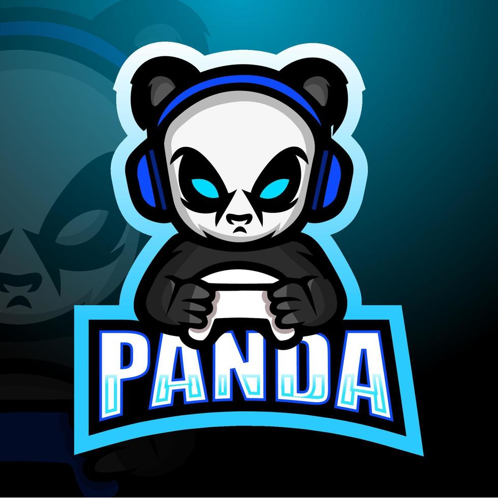 design del logo esport della mascotte del panda del giocatore vettore