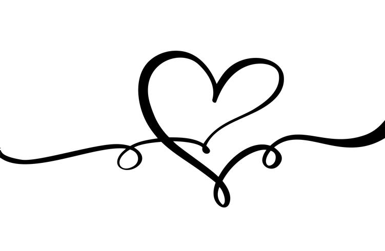 Segno di amore cuore disegnato a mano. Vettore di calligrafia romantica del giorno di San Valentino. Simbolo dell&#39;icona di Concepn per t-shirt, cartolina d&#39;auguri, matrimonio poster. Design illustrazione piatta elemento