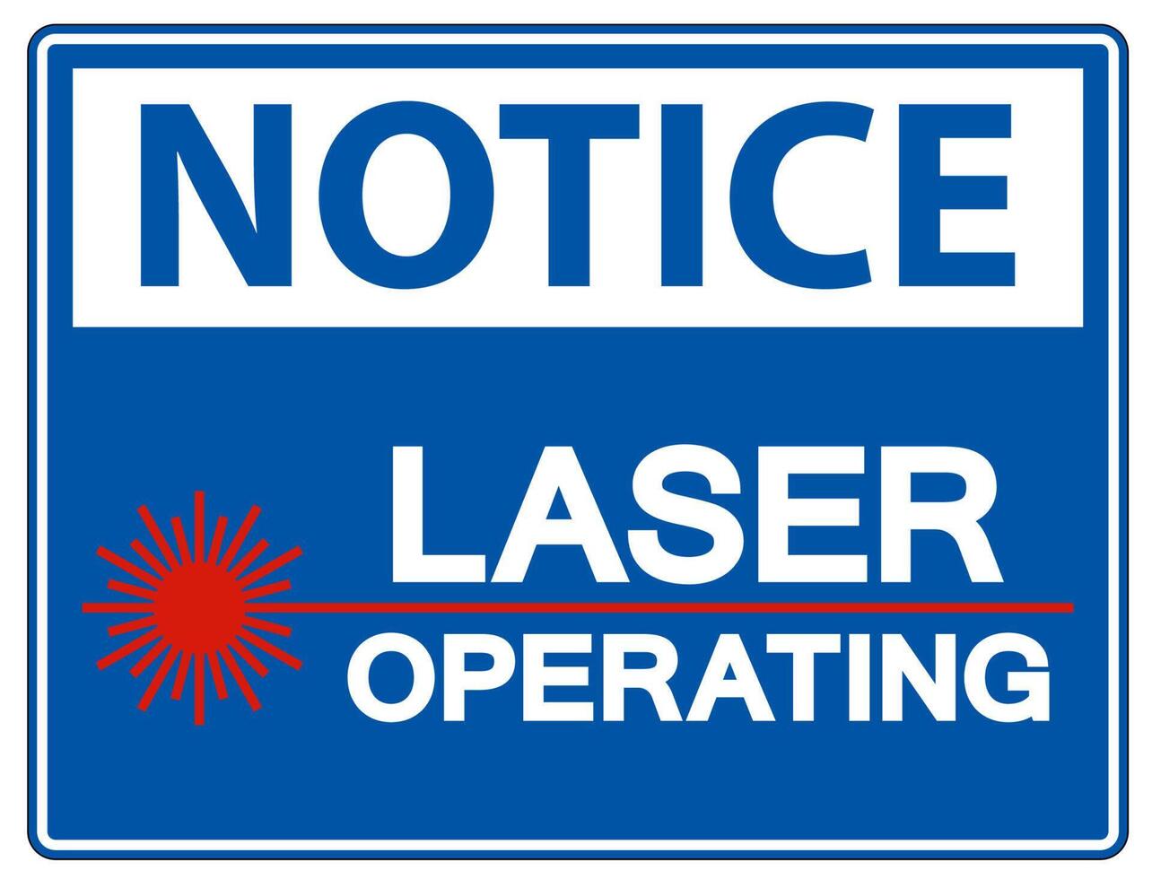 avviso segnale di sicurezza laser funzionante su sfondo bianco vettore