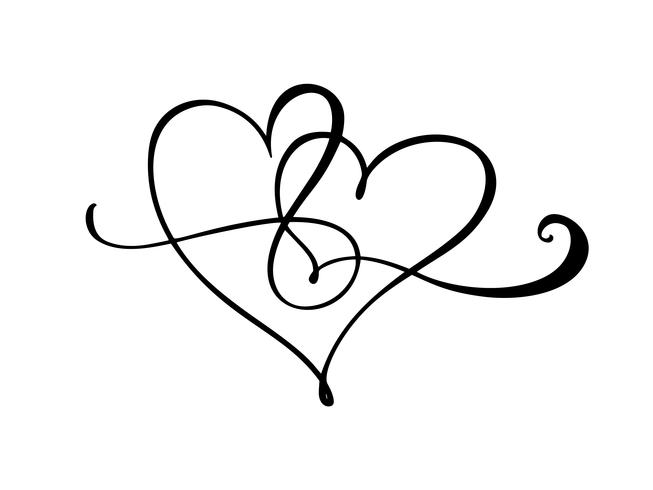 Disegnata a mano due cuore segno d&#39;amore. Vettore di calligrafia romantica del giorno di San Valentino. Simbolo dell&#39;icona di Concepn per t-shirt, cartolina d&#39;auguri, matrimonio poster. Design illustrazione piatta elemento