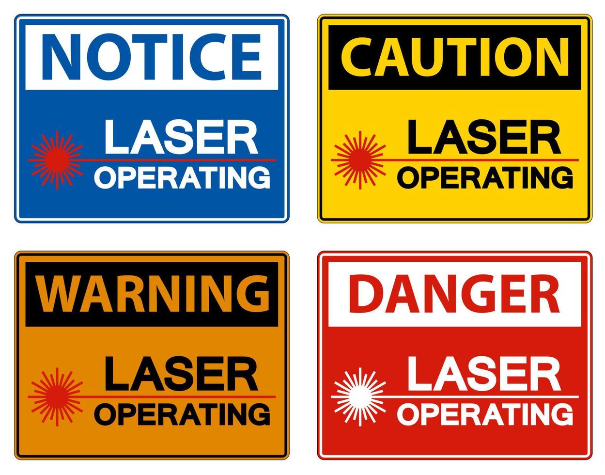 segnale di avvertimento laser operante su sfondo bianco vettore