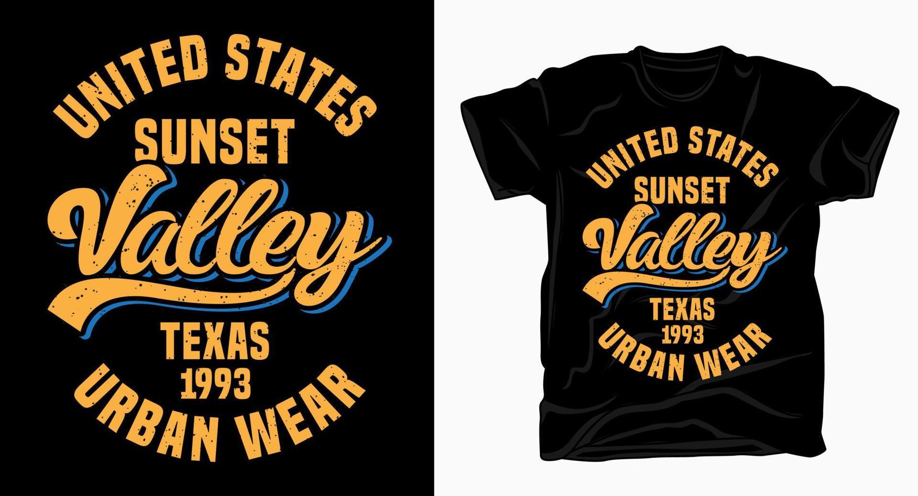 design tipografico della valle del tramonto degli stati uniti texas per t-shirt vettore