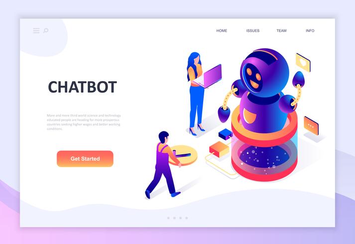 Concetto isometrico moderno design piatto di Chat Bot e Marketing vettore