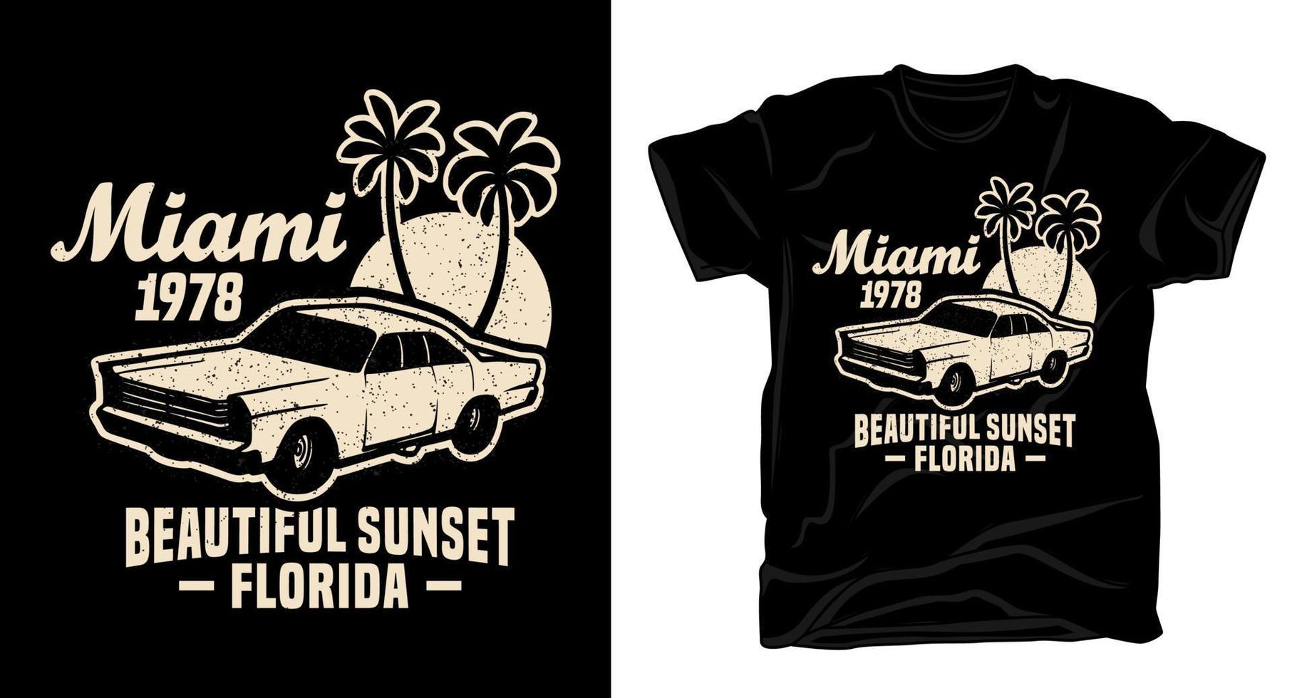 tipografia bellissima di miami tramonto con design t-shirt auto d'epoca vettore
