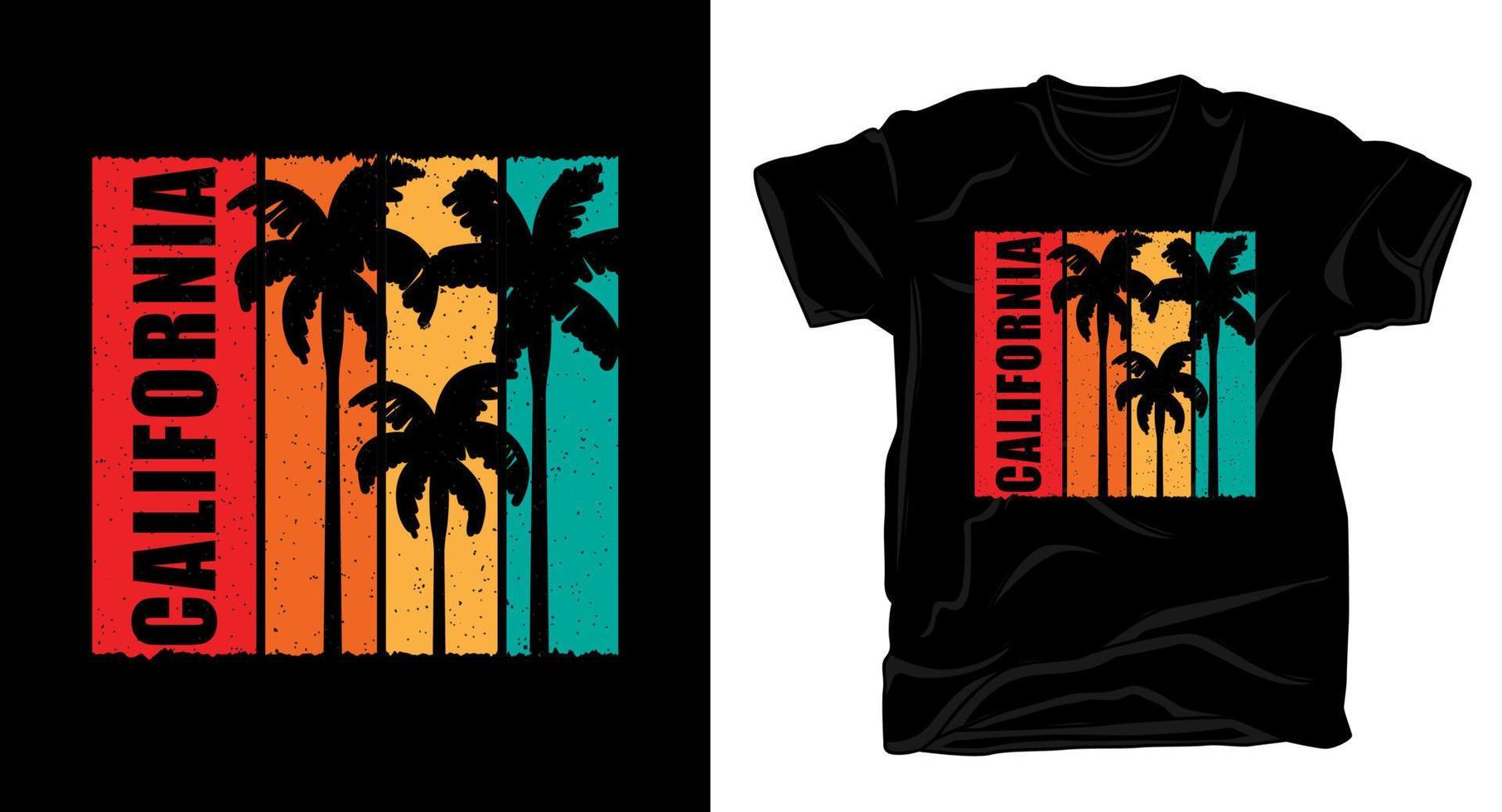 tipografia california con design t-shirt vintage palme vettore