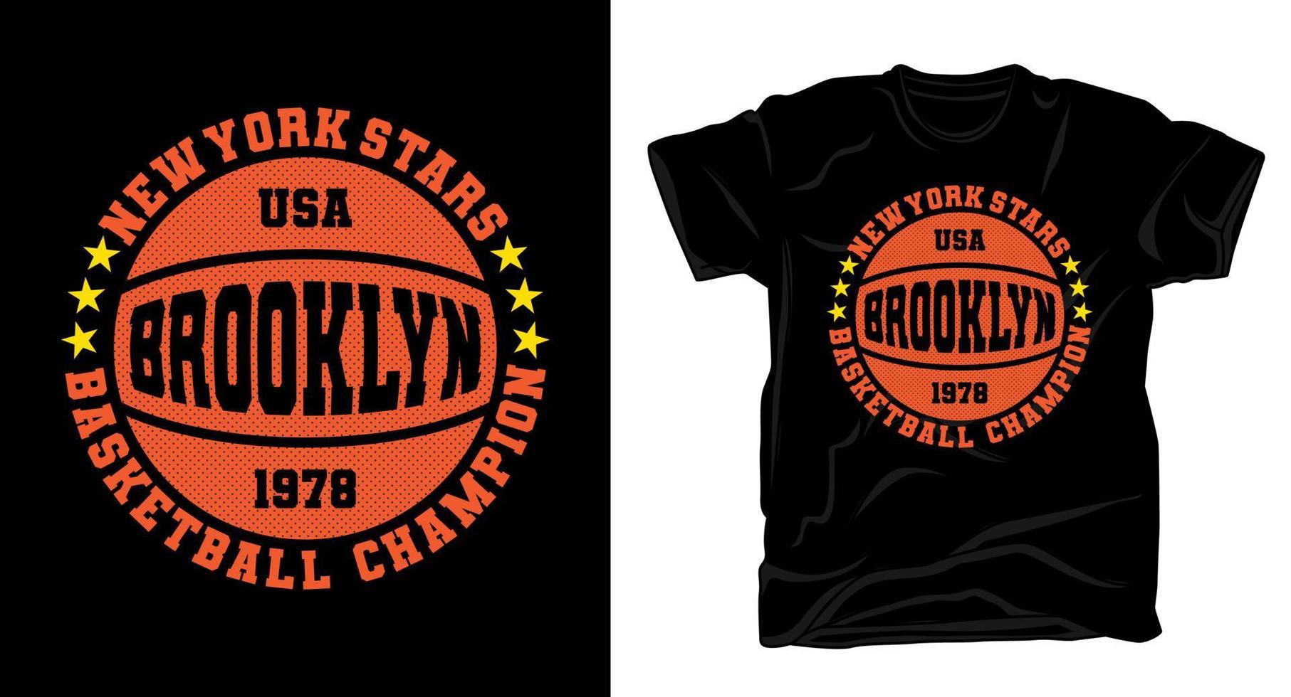t-shirt tipografica del campione di basket di brooklyn vettore